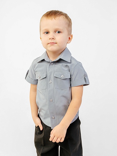 Сорочка Паты с карманами короткий рукав рост 98-116 темно-серая полоска